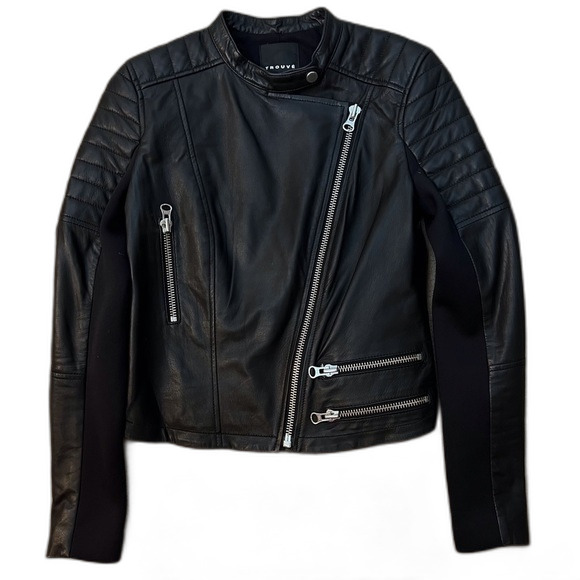 Trouvé Black Real Leather Moto Jacket Quilted Biker Asym. Zip XS Nordstrom - Picture 5 of 8